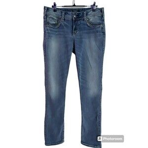 Silver Jeans Womens 30x31 Blue Suki Skinny Faded Stitching Mid Rise Western